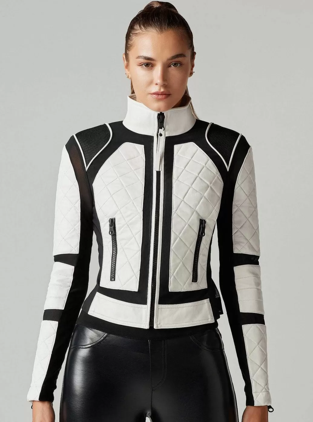 Hot Blanc Noir Moto Jacket Black And White Colorblock White/Black